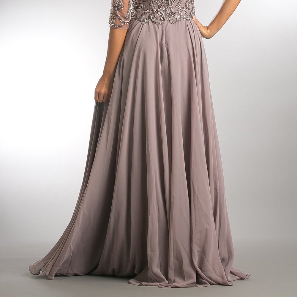 NEW FORMAL A-LINE MOTHER OF BRIDE CHIFFON DRESS W/ SHEER 3\4 SLEEVES AC 7046 - Picture 8 of 8